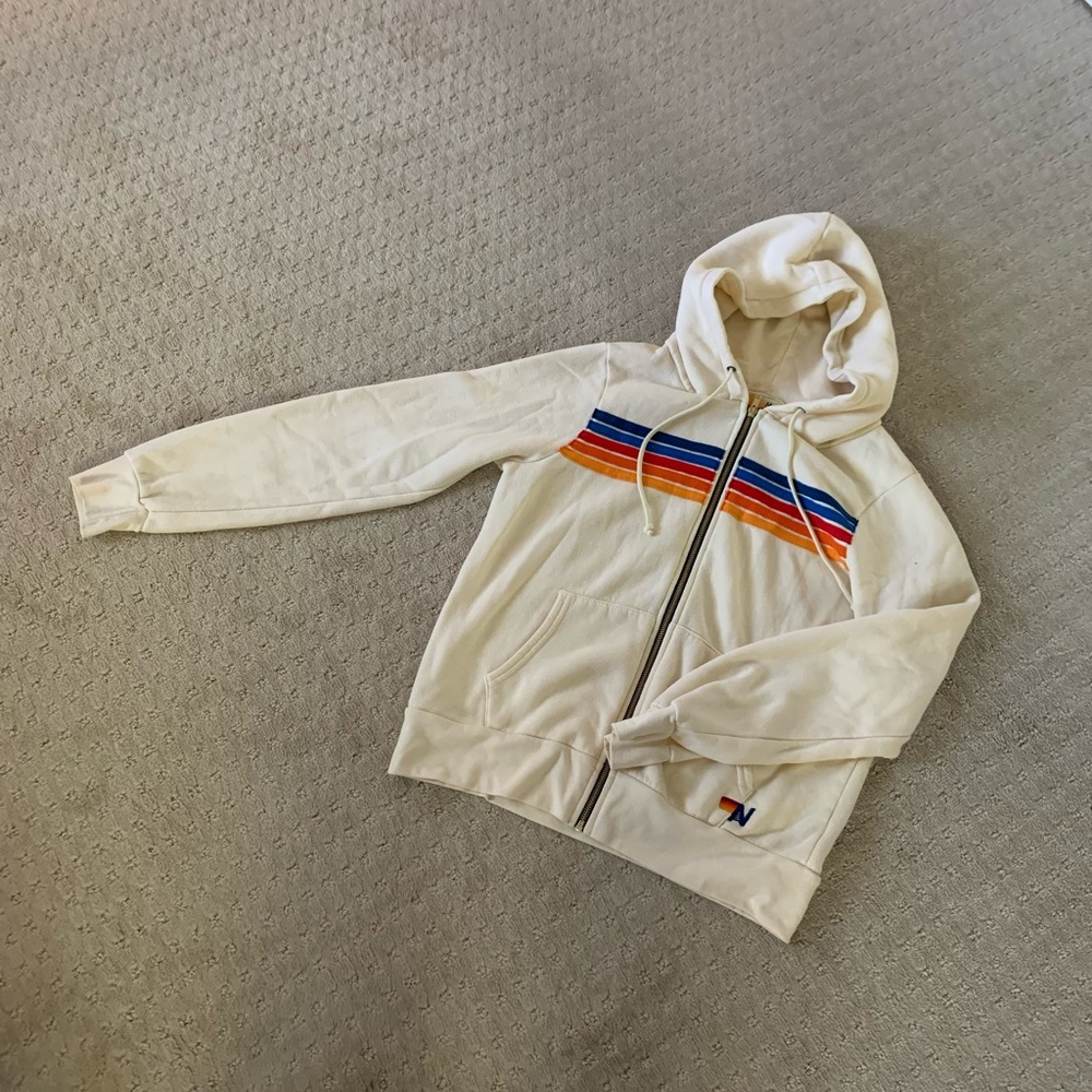 Aviator Nation Vintage White Five Stripes Hoodie, worn once